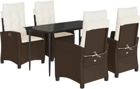 vidaXL 5 részes barna polyrattan kerti étkezőgarnitúra párnákkal