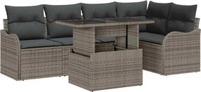 vidaXL Étkezőgarnitúra párnával 6 pcs Szürke Poli rattan