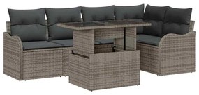 vidaXL Étkezőgarnitúra párnával 6 pcs Szürke Poli rattan