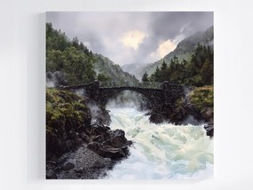 Vászonkép Canvas Tájkép Szabadtér Hegyek Folyó Vízesés Híd Kilátás 40x40