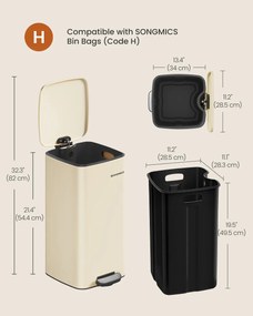 Konyhai szemetes, 30L, rozsdamentes acél, homok bézs