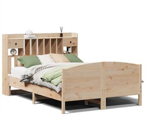 vidaXL tömör fenyőfa könyvespolcos ágy matrac nélkül 140 x 200 cm