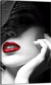 Vászonkép Piros Száj Nők Fekete Kalap Elegancia 60x100 cm