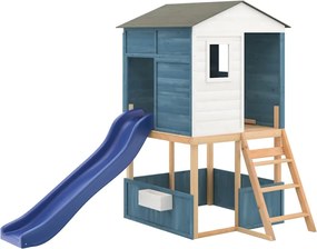 vidaXL fehér és kék tömörfa fenyőfa kültéri játszószett
