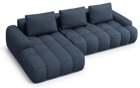 Sötétkék kinyitható-tárolóhelyes sarokkanapé (bal oldali-heverő résszel) Linz – Cosmopolitan Design