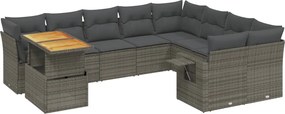vidaXL 10 részes szürke polyrattan kerti ülőgarnitúra párnákkal