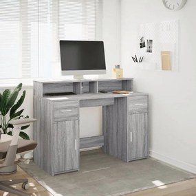 szürke sonoma színű szerelt fa íróasztal LED-ekkel 120x55x91 cm