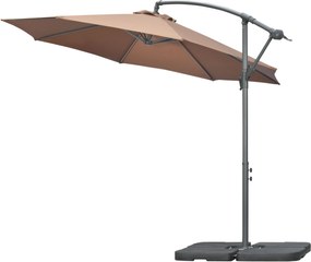 Outsunny Középponttól Eltolt Napernyő Ø3x2.5 m Keresztalappal, Súlyokkal és Kézi Forgatóval, Fém és Poliészter Terasz Napernyő 180 g/m² 6 Ráccsal, UV