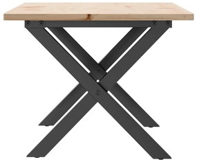 Tömör fenyőfa és acél dohányzóasztal X-vázzal 80x50x40 cm