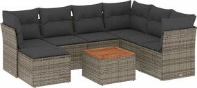 vidaXL 8 részes szürke polyrattan kerti ülőgarnitúra párnákkal