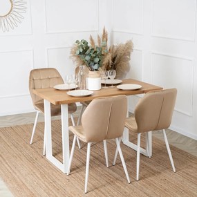 Bézs Bársony Étkezőszék Fehér Lábakkal. LUCKY