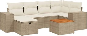 vidaXL 7 részes bézs polyrattan kerti ülőgarnitúra párnákkal