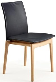 SM63 design szék, fekete bőr, olajozott natúr tölgy láb