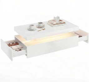 HOMCOM dohányzóasztal, fényes fehér, állítható fényerejű RGB LED szalaggal, alkalmazásvezérlés, 2 fiók, zene-szinkron és időzítő, modern oldalasztal 1
