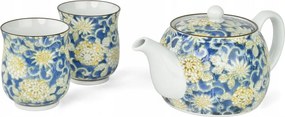 3 darabos porcelán szett Japán tea kék virág
