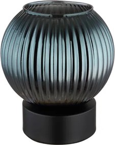 Globo 15638TP Asztali lámpa fém fekete matt, petroleumkék üveg búra, belül fehér, fekete PVC kábel, billenőkapcsoló a kábelen, ø: 150mm, M: 170mm, kábel hossza 1500mm, 1x E27 25W 230V izzó nélkül