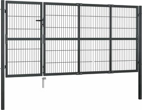 vidaXL antracit színű acél kerti kapu oszlopokkal 350 x 120 cm
