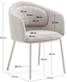 Szürkésbézs kárpitozott karfás étkezőfotel Minda – Kave Home