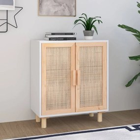fehér tömör fenyő/természetes rattan tálalószekrény 60x30x70 cm