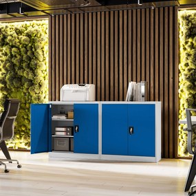 Alacsony fém irattartó szekrény BEATA, 900 x 930 x 400 mm, szürke-kék