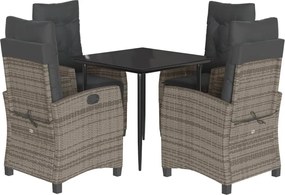 vidaXL 5 részes szürke polyrattan kerti étkezőgarnitúra párnával