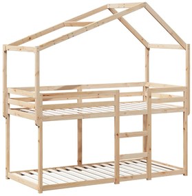 tömör fenyőfa ágy emelettel és tetővel 80 x 200 cm