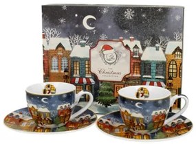 Porceláncsésze+alj, 90ml, 2 személyes, dobozban, Christmas City