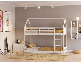 Fehér-natúr színű házikó alakú emeletes gyerekágy 90x190 cm Valka – Marckeric