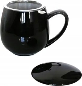 Fekete fényes porcelán bögre teafőzővel és fedéllel