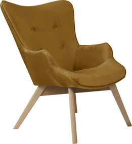 Mustársárga bársony fotel Niko – Ropez