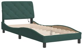 sötétzöld bársony ágykeret LED-világítással 90 x 200 cm