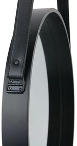 AKCIÓ Fekete kerek tükör bőr fogantyúval NAHAD Ø50 cm II. osztály