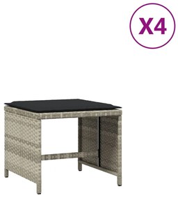 4db világosszürke polyrattan kerti szék párnával 40x40x35 cm