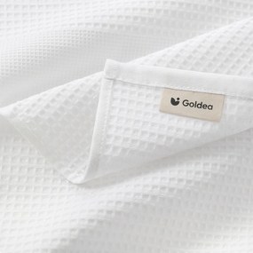 Goldea karácsonyi hímzett waffle konyharuha - gömbök az ágon fehér háttéren 50 x 70 cm