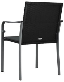 2 db fekete polyrattan kerti szék párnával 56 x 59 x 84 cm