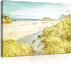 Vászonkép 70x50 Tengerpart homokdűnék sziklák nyugalom fény természet