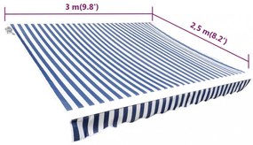 kék és fehér napellenző ponyva 3 x 2,5 m (keret nélkül)