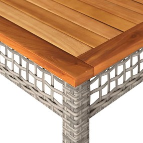 szürke polyrattan és akácfa kerti asztal 140 x 80 x 75 cm