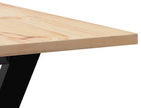 tömör fenyőfa és öntöttvas étkezőasztal Y-vázzal 90x90x75 cm