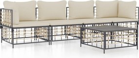 vidaXL 5 részes antracitszürke polyrattan kerti ülőgarnitúra párnákkal