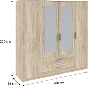 Verdana gardróbszekrény 200cm 4D2S Sonoma Oak