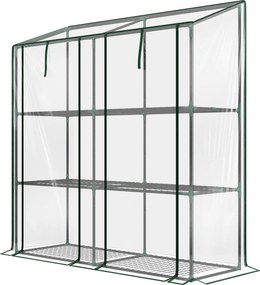 Outsunny 3-szintes Kültéri Üvegház Polcokkal, Lejtős Tetővel és 2 Cipzáros Ajtóval Növénytermesztéshez Teraszon 143x46x141/151 cm Átlátszó | Aosom