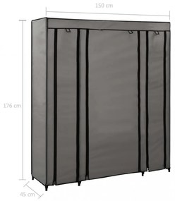szürke szövet ruhásszekrény tárolórekeszekkel 150 x 45 x 176 cm